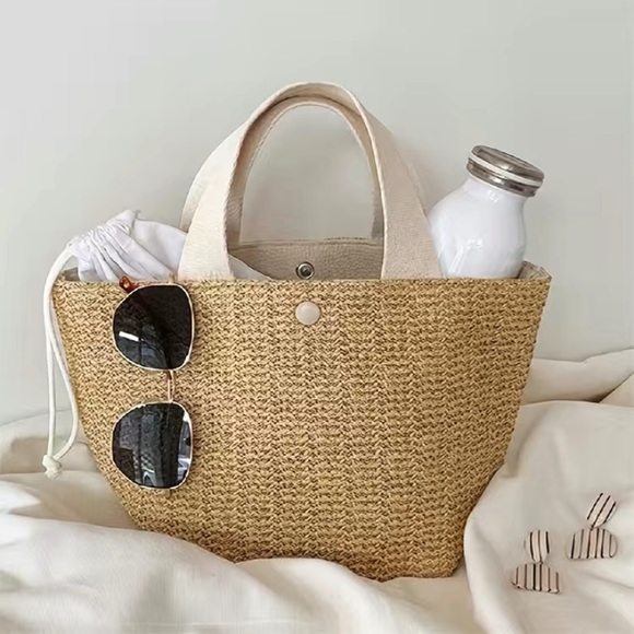 Sunshine Vibes Handbags - Sunshine Vibez Small Tote Bag, Beach Bag, Straw Tote Handbag White Handle New!